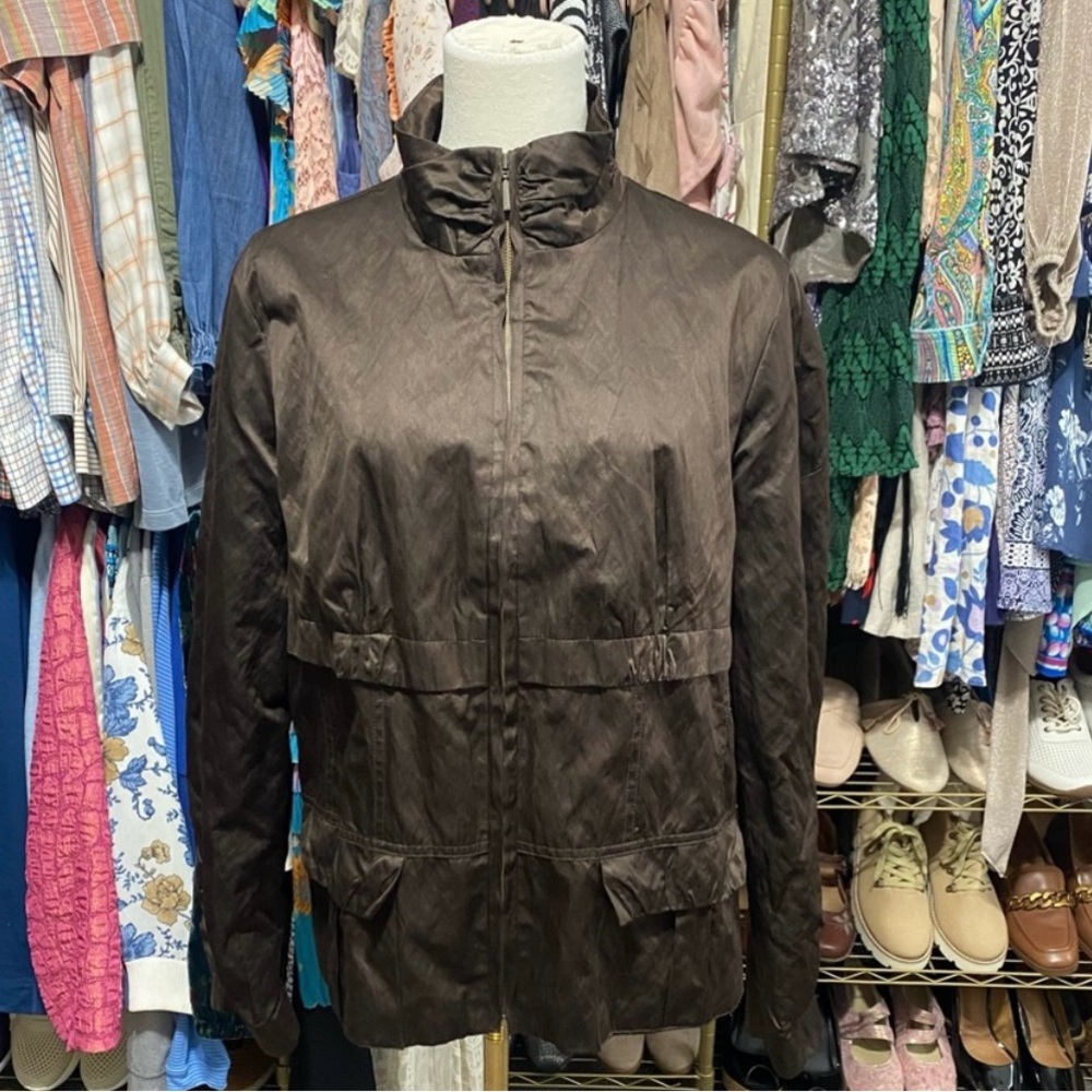 Chico's Texture Shine Tyla Zip Water Resistant Jacket Brown